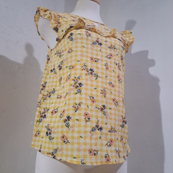 Monteau | yellow white picnic pattern with flowers cottagecore shirt - Picture 4 of 10